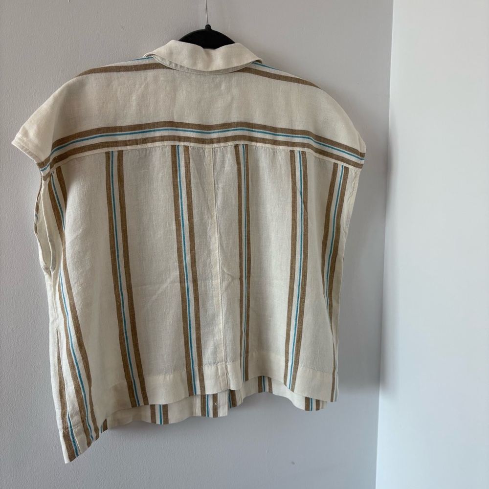 Madewell Boxy Cap Sleeve Shirt in Stripe 100% Linen Size M Rare Find! - Picture 10 of 14